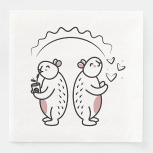 Serviette En Papier Deux mignonnes capybares de ligne noire