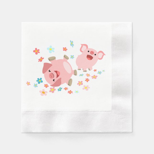 Serviette En Papier Deux mignons cochons en papier de printemps (Devant)