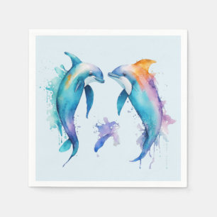 Serviette En Papier Deux mignons dauphins