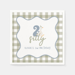Serviette En Papier Deux oies idiotes bleu et vert 2e anniversaire