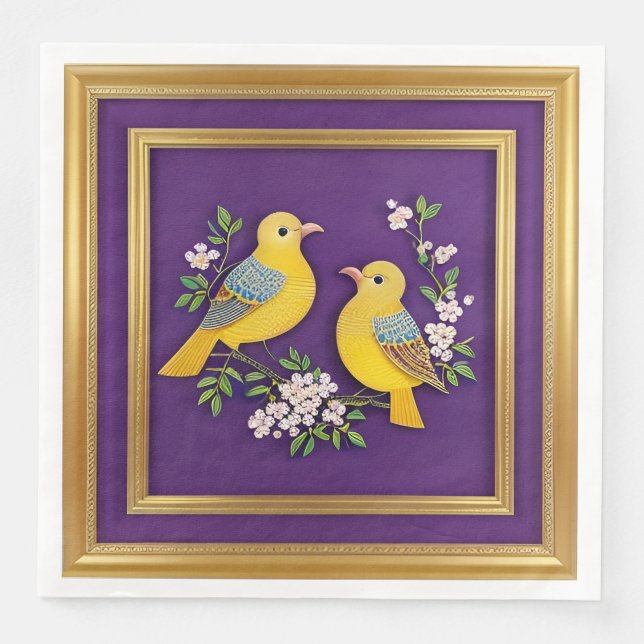 Serviette En Papier Deux oiseaux dans un cadre doré orné (Devant)