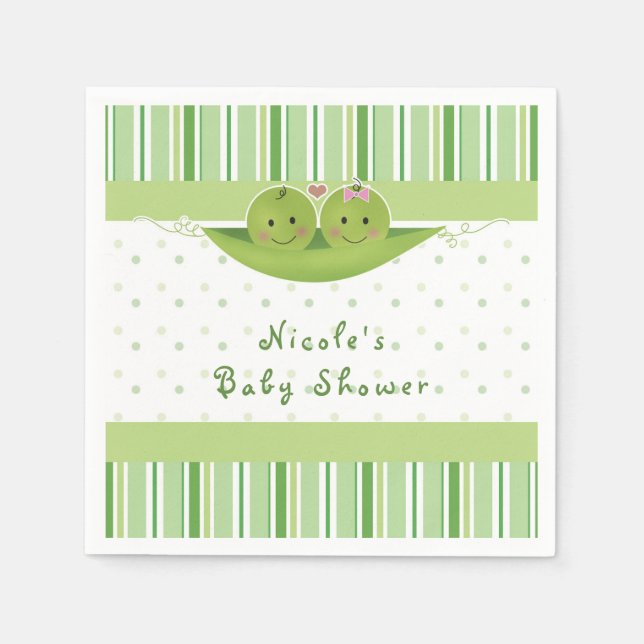 Serviette En Papier Deux petits pois dans Pod Twins Baby shower Party  (Devant)