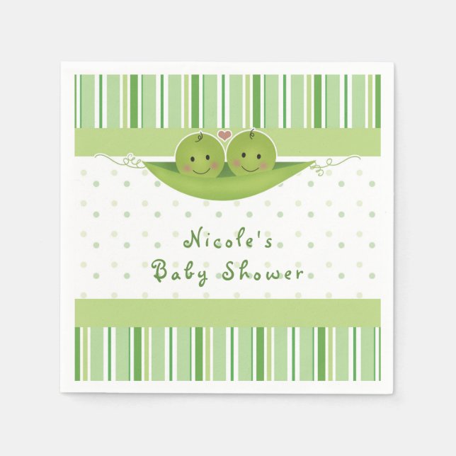 Serviette En Papier Deux petits pois dans Pod Twins Baby shower Party  (Devant)