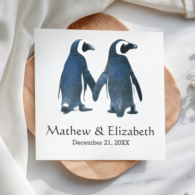 Serviette En Papier Deux pingouins mignons | Mariage romantique (Créateur téléchargé)