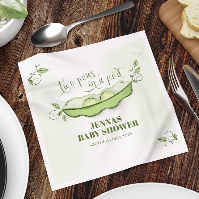 Serviette En Papier Deux pois verts neutres selon le sexe dans un podi (Two peas in a pod custom baby shower napkin.)