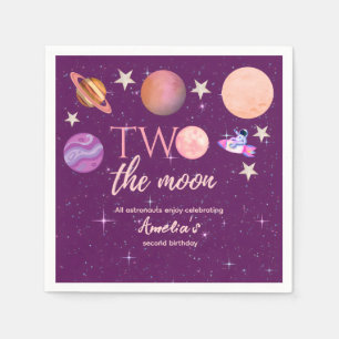 Serviette En Papier Deux pour la Lune Fille Espace Rose Planètes 2ème