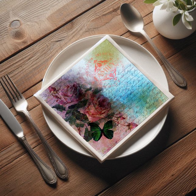 Serviette En Papier Deux Roses famille florale Ephémère Découpage (Créateur téléchargé)