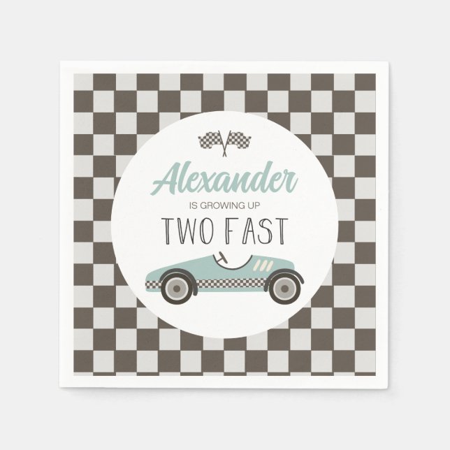 Serviette En Papier Deux voitures de course bleues rapides Anniversair (Devant)