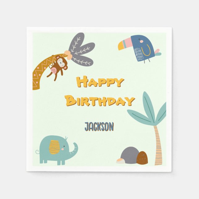 Serviette En Papier Deux Wild 2e anniversaire Safari Animaux mignons (Devant)
