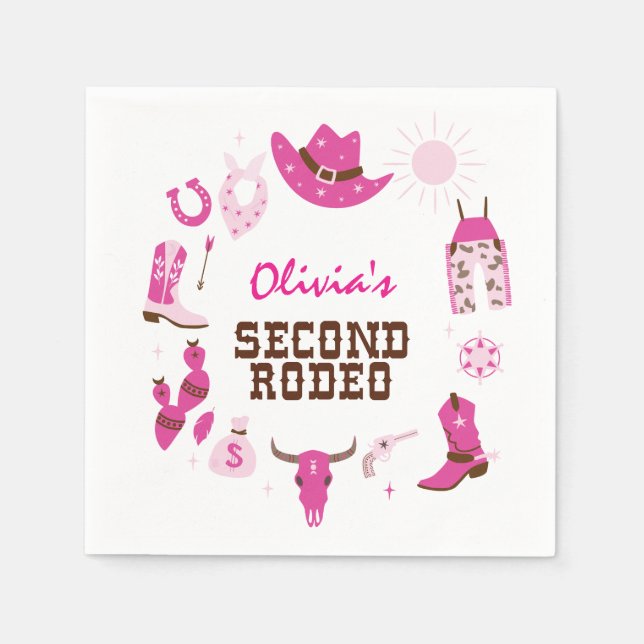 Serviette En Papier Deuxième Rodéo Rose Western Cowboy 2e anniversaire (Devant)