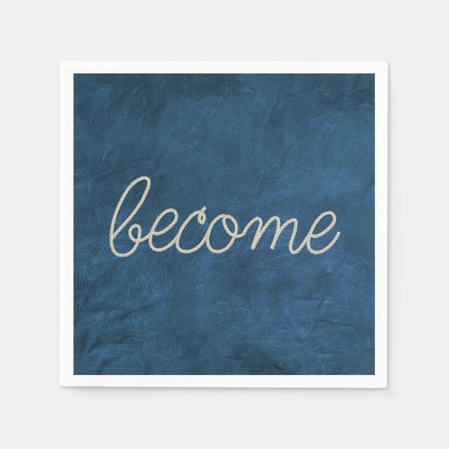Serviette En Papier "DEVENIR" Texte de Corde sur Cuir Bleu (Devant)