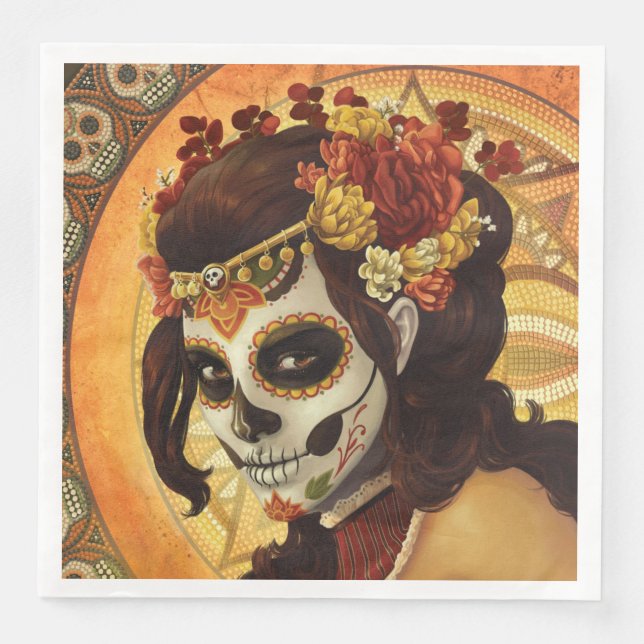 Serviette En Papier Dia De Los Muertos Throw Pillow (Devant)