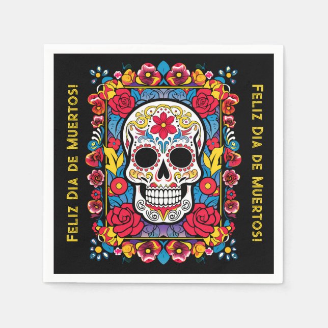 Serviette En Papier Dia de Muertos Crâne de sucre (Devant)