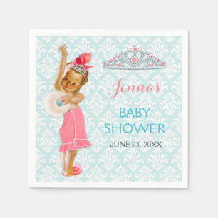 Serviette En Papier Diadème de princesse bébé vintage rose et aqua