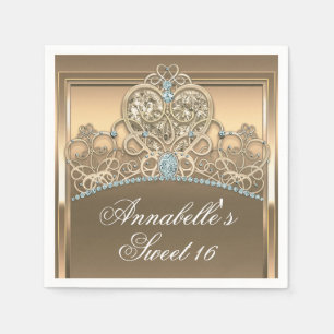 Serviette En Papier Diadème de princesse coeur glamour or Fête d'anniv