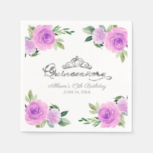 Serviette En Papier Diadème en feuille d'argent Quinceanera floral col