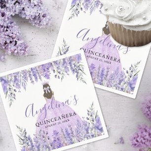 Serviette En Papier Diadème Fleur Lavande Robe Violette Quinceanera