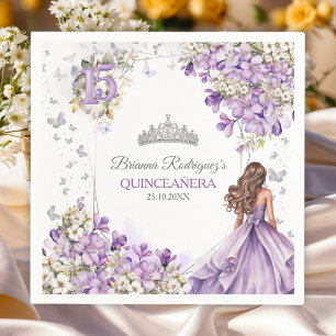 Serviette En Papier Diadème floral papillon argent lavande Quinceañera