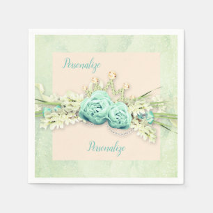 Serviette En Papier Diadème rose floral dentelle scintillement vue sar
