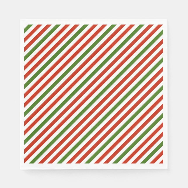 Serviette En Papier Diagonal Noël rayures rouge et vert (Devant)