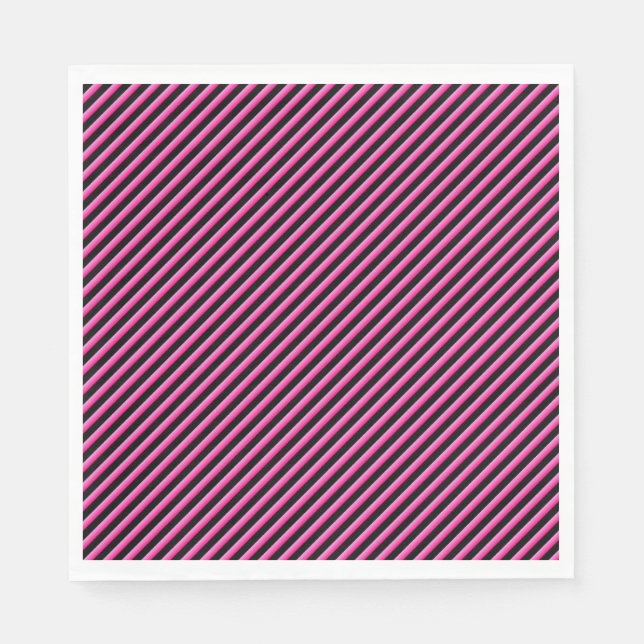 Serviette En Papier Diagonale rose chaud et noire (Devant)
