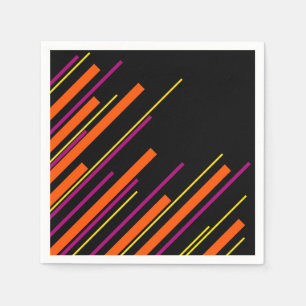 Serviette En Papier Diagonales - Noir, rose, orange et jaune