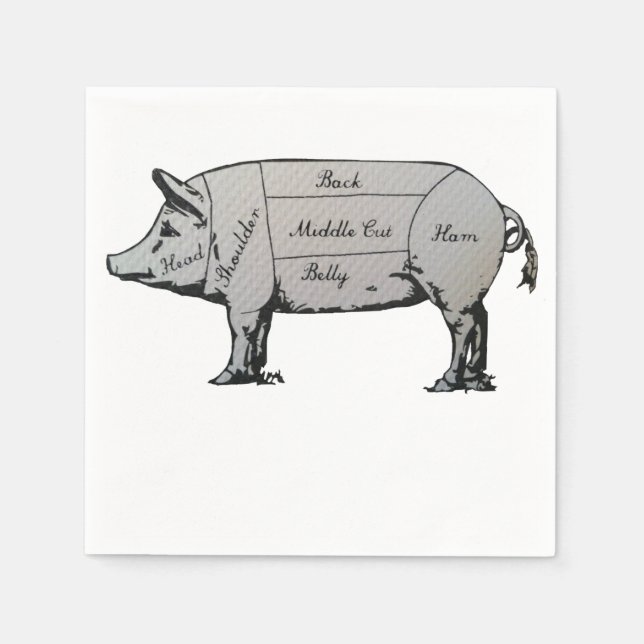 Serviette En Papier Diagramme de cochon du boucher (Devant)