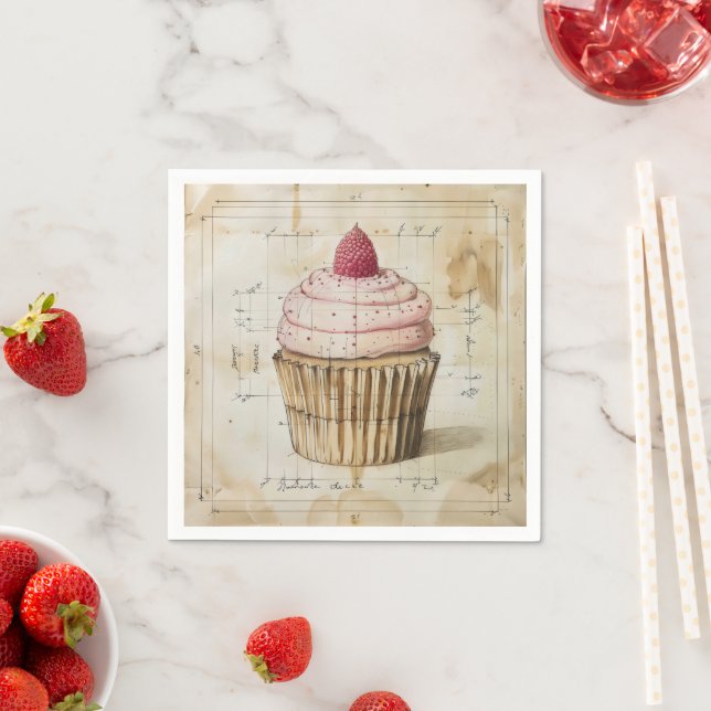 Serviette En Papier Diagramme scolaire rose Cupcake (En situation)