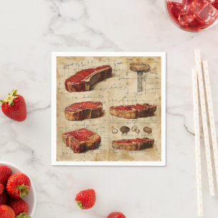 Serviette En Papier Diagramme Vintage de viande