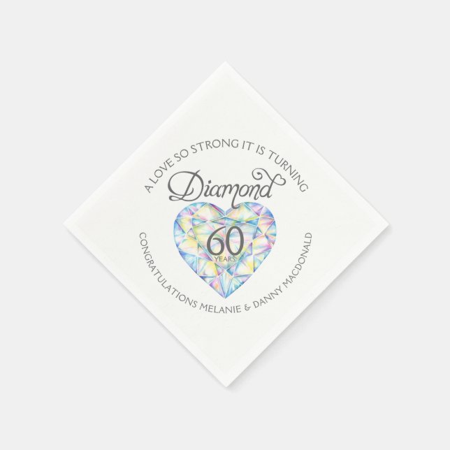 Serviette En Papier Diamant 60e Anniversaire coeur art nom serviettes (Coin)