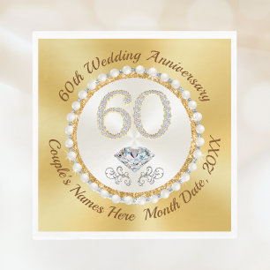 Serviette En Papier Diamant étonnant, 60e anniversaire Mariage serviet