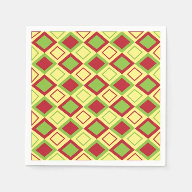 Serviette En Papier Diamant Géométrique Rouge Vert Fête (Devant)