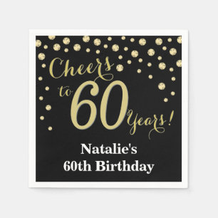 Serviette En Papier Diamant noir et or 60e anniversaire