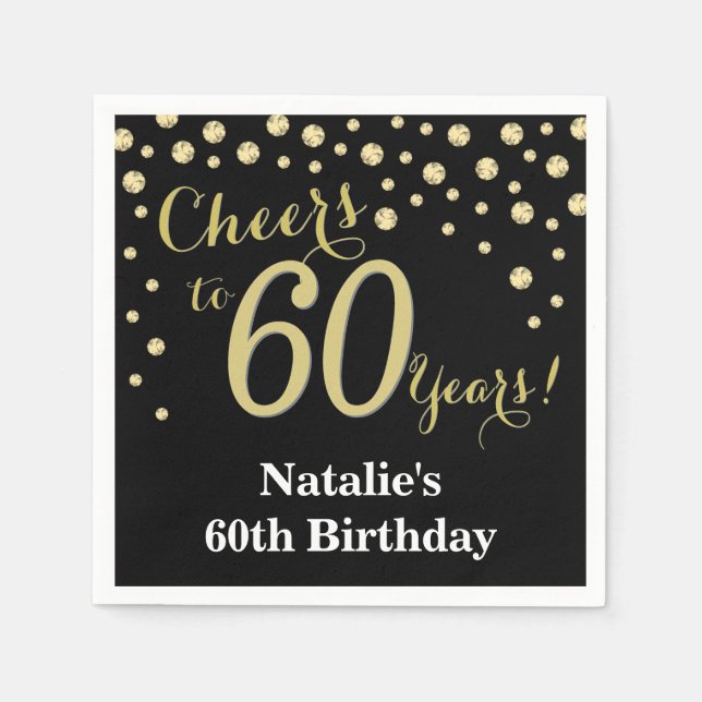 Serviette En Papier Diamant noir et or 60e anniversaire (Devant)