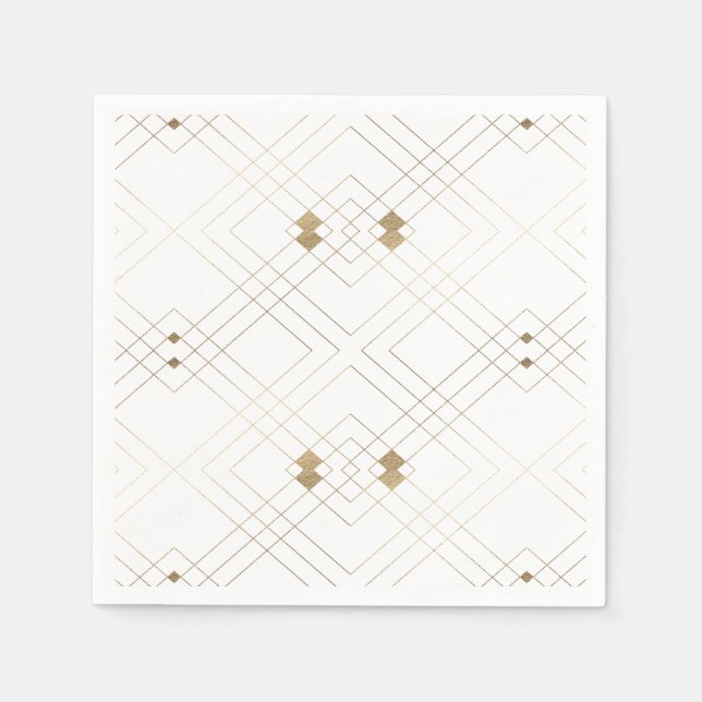 Serviette En Papier Diamant Or Blanc Géométrique Mariage Gatsby (Devant)