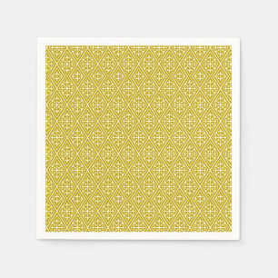 Serviette En Papier Diamants damassés médiévaux, or moutarde