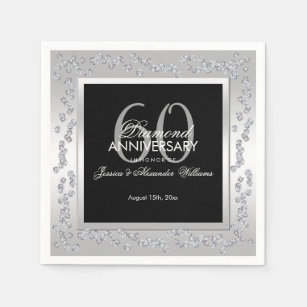 Serviette En Papier Diamants élégants 60e anniversaire Mariage d'argen