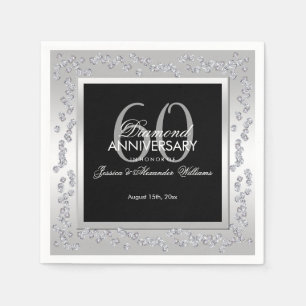 Serviette En Papier Diamants élégants Argent 60e anniversaire Mariage