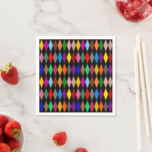 Serviette En Papier Diamants Harlequin Colorés Design Noir 