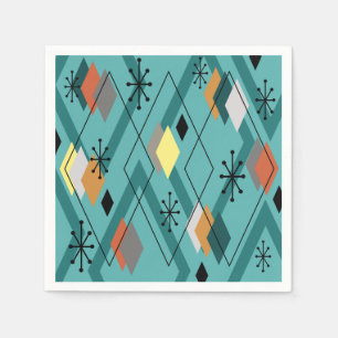 Serviette En Papier Diamants modernes du milieu du siècle Turquoise
