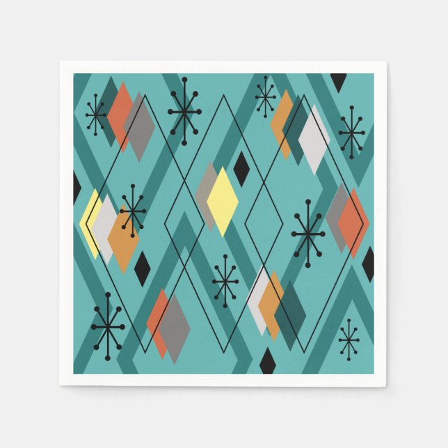 Serviette En Papier Diamants modernes du milieu du siècle Turquoise (Devant)