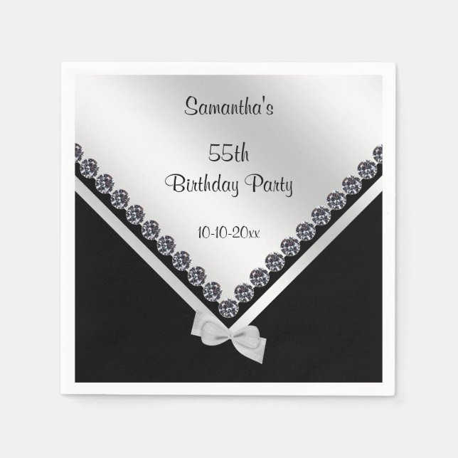 Serviette En Papier Diamants mousseux et Bow argenté 55e anniversaire (Devant)