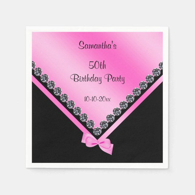 Serviette En Papier Diamants mousseux et Bow rose 50e anniversaire (Devant)