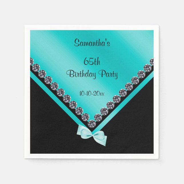 Serviette En Papier Diamants mousseux et Bow Turquoise 65e anniversair (Devant)