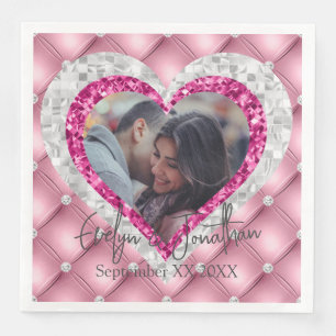 Serviette En Papier Diamants roses Cadre Coeur Argent Photo personnali