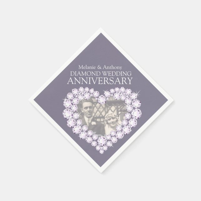 Serviette En Papier Diamond Mariage Anniversaire de coeur photo servie (Coin)