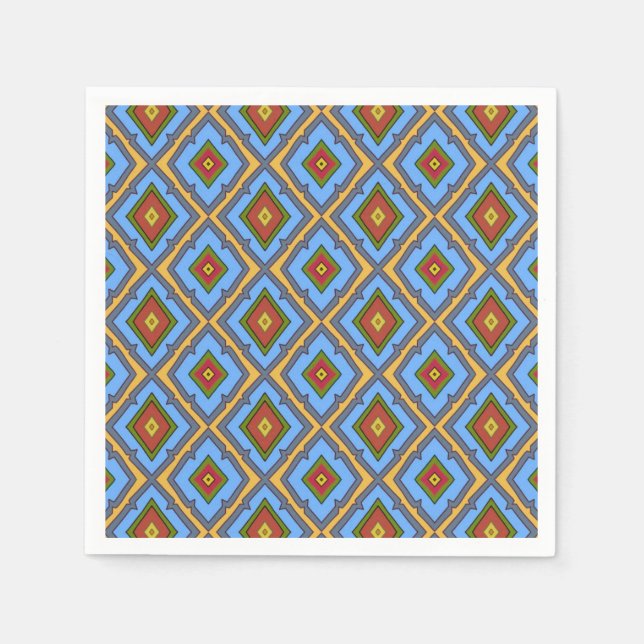 Serviette En Papier Diamond Pattern Blue Red Yellow Green  (Devant)