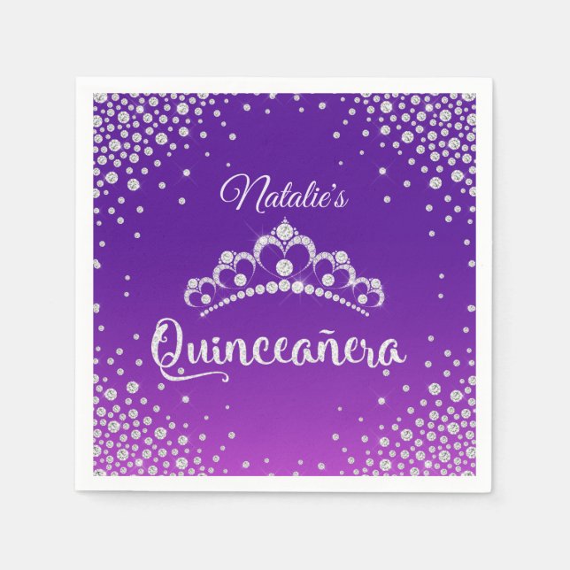 Serviette En Papier Diamond Tiara Crown Quinceanera personnalisée (Devant)