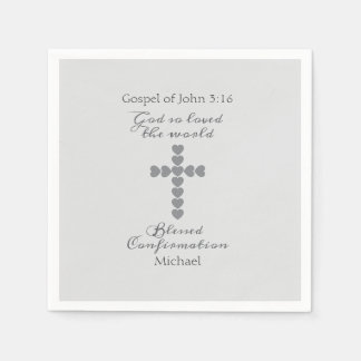 Serviette En Papier Dieu Aima Tant le Monde Croix de Cœur en Argent Gr