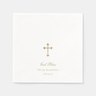 Serviette En Papier Dieu Béni Gold Cross Garçon Baptême